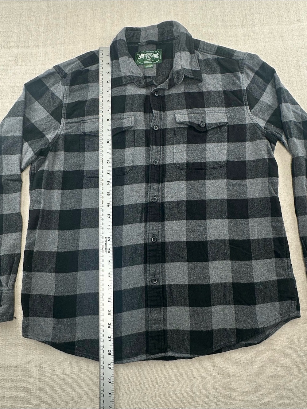 Vintage American Eagle Mens L Buffalo Plaid Flannel Shirt Black Gray 100% Cotton - Picture 6 of 9